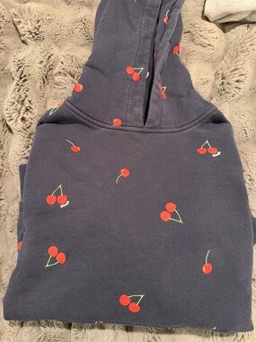 Navy Hoodie and Sweatpants SET with Red Cherry Print